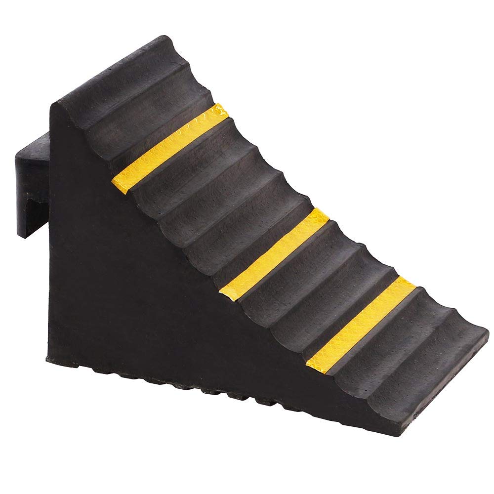 Bakaji Set 2 Cunei Fermaruota in Gomma Dura di Ebanite Ferma Ruota Ruote Pneumatici con Superficie Antiscivolo Strisce Catarifrangenti e Manico per Trasporto Dimensione 25 x 15 x 19 cm
