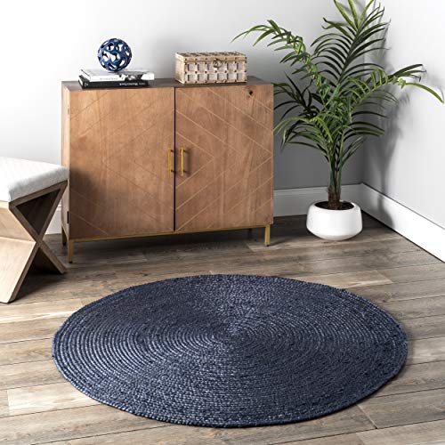 nuLOOM Rigo Hand Woven Jute Area Rug, 6' Round, Navy