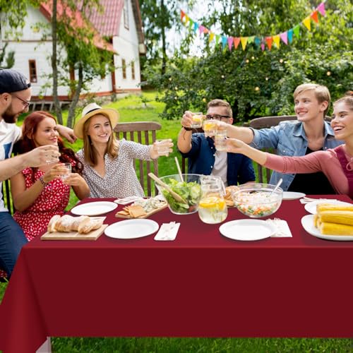 Image of 16 Pack Maroon Plastic Tablecloth for Rectangle Tables, Premium Decorative Burgundy Disposable Table Cloths for Parties, Rectangle Party Table Cover for Birthday Anniversary Graduation, 54x108 Inch