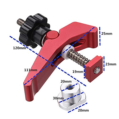 HONGDUI YB07X Schnell wirkende Halteklammer, Aluminiumlegierung, T-Schlitz, T-Schiene, Klemm-Set, Holzbearbeitungswerkzeug für Holzbearbeitungstisch