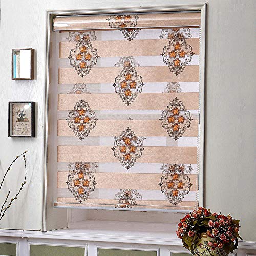 Unknow Doble Enrollable Estor Doble Tejido Noche Y Día Perforar Orificios Laneetal Estores Enrollable Patrón Europeo 155×250cm(Ancho x Alto)
