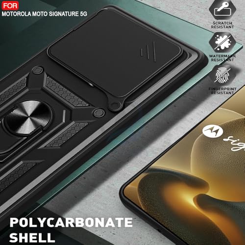Image of AESTMO Tough Armor Motorola Moto Signature 5G Bumper Back Case Cover | Ring Holder & Sliding Camera Shield Cover | 360 Degree Protection Back Case Cover for Motorola Moto Signature 5G (Black)