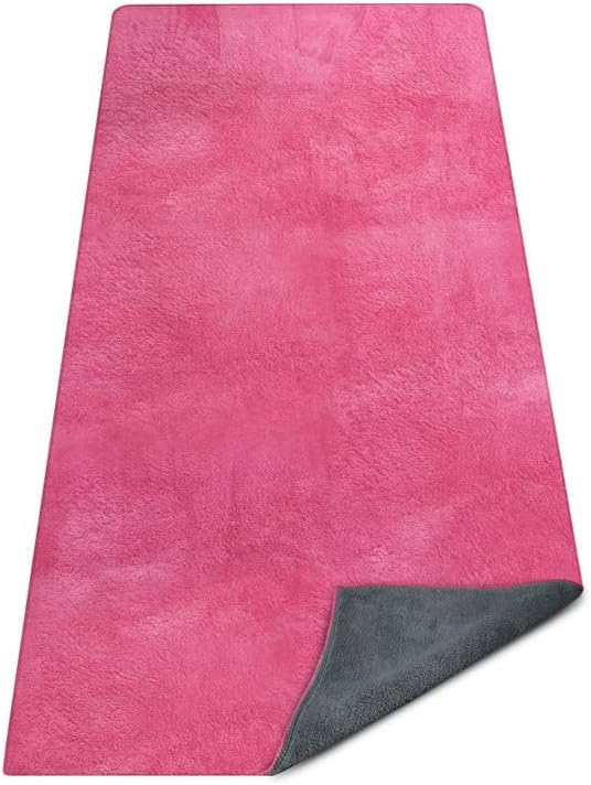 Yoga Mat Towel, Extra Thick (600GSM) Soft Hot Yoga Towel, Non-Slip and Sweat Absorbent for Hot Yoga, Bikram, Pilates, and Fitness, 72" x 27.5", Dual-Color, Grey/Pink