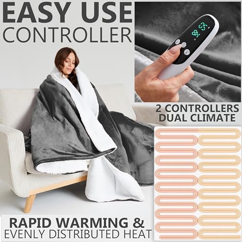 Miniatura 3 de Get Trend Manta Electrica King 230x265 Cm Con 9 Niveles, Temporizador 12h Y Protección Contra Sobrecalentamiento, Manta Invierno Para Cama, Sofá Gris Dark, King Eu