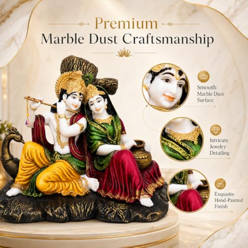 Image of ARMONIA Radha Krishna Murti 11.02 Inch | Premium Marble Dust Radha Krishna Idol with Peacock for Mandir,Home Decor & Office | Radhakrishna Statue Spiritual Gift for Wedding & Housewarming (Multicolor)