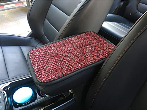 AOTOVOBOBO Funda universal de cuero para consola central, impermeable, para reposabrazos de coche, protector para la mayoría de vehículos, SUV, camiones, coches (lino grueso rojo)
