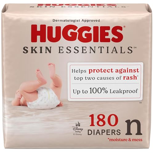 Image of Huggies Size Newborn Diapers, Skin Essentials Baby Diapers, Size Newborn (6-9 lbs), 180 Count (3 Packs of 60), Packaging May Vary