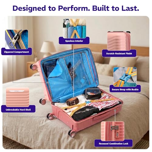Image of Provogue Coral Hard-Sided PP Trolley Bag Set of 2 | Expandable Space with 8 Wheels Trolley Bags for Travel | Lightweight with Combination Lock | 5 Year Warranty (Tea Rose /Redwood)