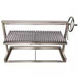 Built-In Argentine Santa Maria Grill Wood Fire & Charcoal Gaucho BBQ with Adjustable Height Grates, Stainless Steel Outdoor Kitchen Insert - V Grates