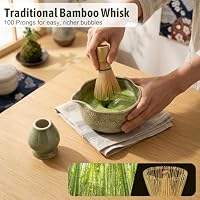 Matcha Set, 9er Macha Tea Set - Kirschblüten Matcha Schale, Chasen, Chashaku, Keramik-Besenhalter, Pulversieb, Teetuch, Japanisches Matcha Tee Set Matcha Starter Set, Eis Matcha Latte, Grün – Ansicht 5