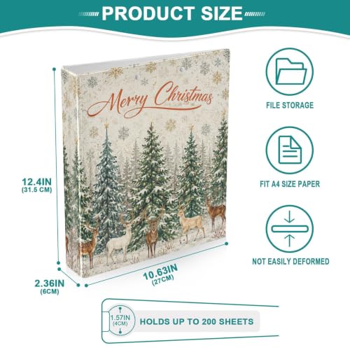 Image of Winter Forest Deer Christmas 3 Ring Binder with 2 Interior Pockets 1.5 inch Binders 3 Ring Heavy Duty Fit 8.5 inch x 11 inch Letter Size for Office School, 2 Pack