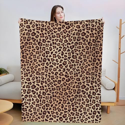 PyrrlicToy Leopard Print Blanket Warm Blanket Soft Leopard Print Multifunctional Sofa Bed Travel Blanket for Home Bedroom Camping-100×150cm