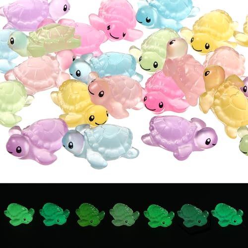 Andibro 24 mini tartarughe luminose, in resina, multicolore, piccole tartarughe che si illuminano al buio, simpatiche tartarughe, mini animali in resina per casa delle bambole, vaso acquario giardino