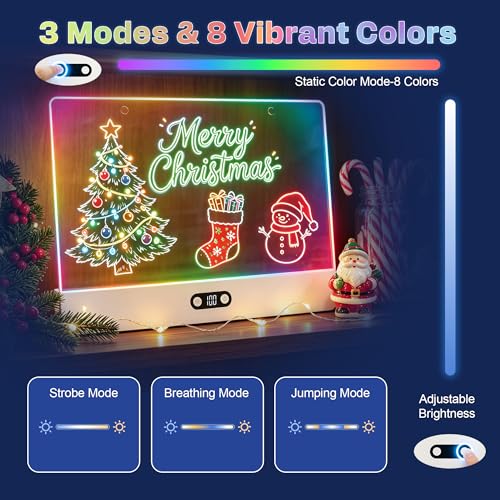 Image of 16 inch LED Drawing Board for Kids, Rechargeable Neon Light Up Drawing Board, Glow Doodle Board, LED Note Board, Dry Erase Board, 8 Markers, Birthday Gifts for Kids Teens Boys Girls