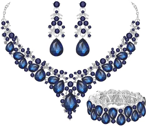 Elegant Bridal Wedding Jewelry Set for Women/Brides/Bridesmaids Teardrop Crystal Leaf Cluster Jewelry Set for Wedding Prom Party Bridal Bridesmaids Rhinestone Crystal Necklace Earrings Bracelet Set