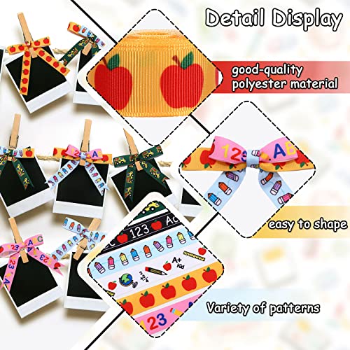 Image of Whaline 6 Rolls Back to School Grosgrain Ribbon 30 Yards School Teacher Themed Ribbon School Bus Pencil Apples ABC Pattern Fabric Decorative Craft Ribbon for Gift Wrapping Hair Sewing Wreath