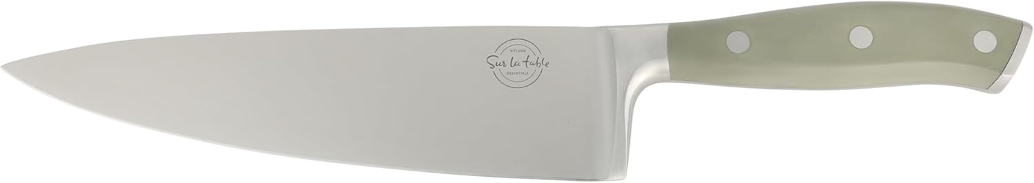 Sur La Table Kitchen Essentials Tasting Kitchen High-Carbon German Steel 7 Piece Full Tang Forged Cutlery Knife Block Set - Juniper Green W/Ashwood Block - Image 5