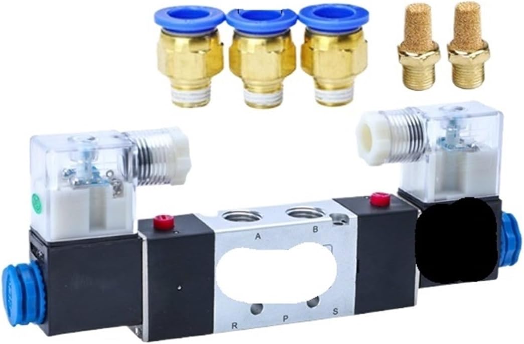 Automotive Cooling Valve Valve 4v220-08 Double Headed Double Control 5 Way 2 Position Power Down Hold Valve Universal(with 12mm Fittings,DC12V)