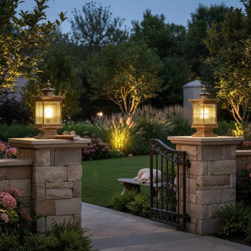 Image of Glowave Decorative Outdoor Bronze Square Post Light Pillar Light Column Light, Waterproof Lantern Post for Patio or Fench Deck, Doorway Porch Pillar Lamp - Warm White (P-6735 /BG)