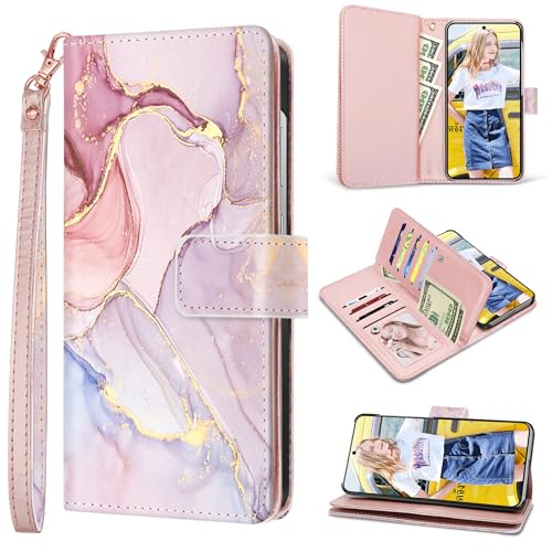 Idée cadeau femme étui portefeuille Samsung S25 Edge à motif marbre rose tendance