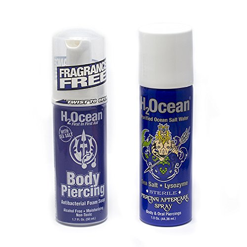 BodyJewelryOnline H2ocean Body Piercing Aftercare 2pc Antibacterial Foam Soap 1.7 OZ & Sea Salt Spray 1.5 OZ