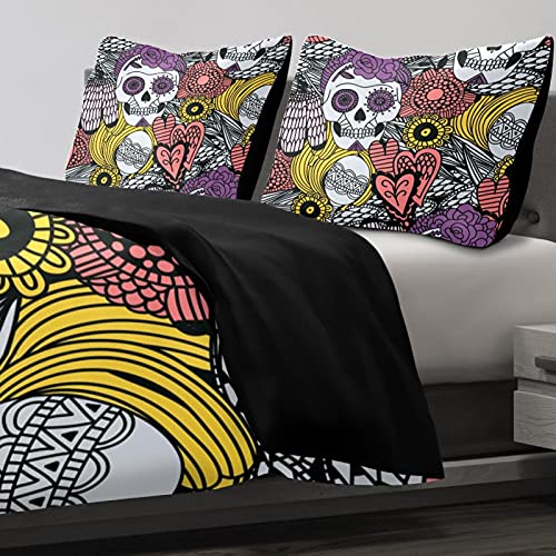 Duvet Covers Set Twin Mexican Skull Flower - Soft And Breathable Microfiber Comforter Bedding Set With Zipper Closure For Kids Women Men, 1 Duvet Cover 2 Pillowcase #TOP4