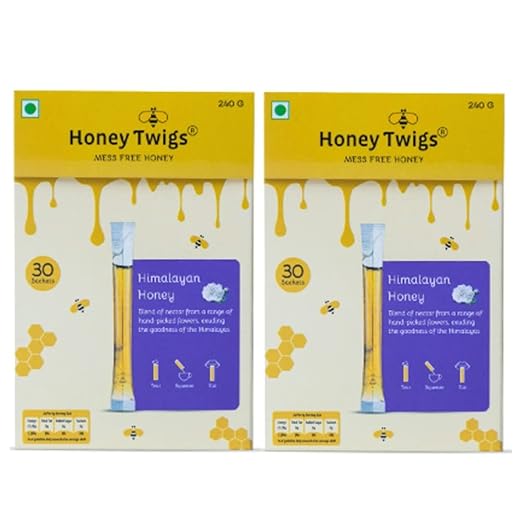 Honey Twigs Himalayan Multiflora Honey | 100% Natural & Pure Honey, 480gms (60 Single Sachets - 240g x 2 Packs) | Grade A Himalayan Honey - Traceable Source | Zero Additives | Zero Added Sugar | Immunity Booster