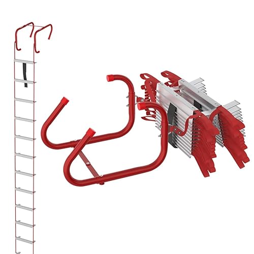 Aufun Feuerfeste Rettungsleiter, Rot Fluchtleiter Strickleiter Notleiter Mehrzweckleiter Notfallsicherheit Tragbar Klettern Rettung Seilleiter für Fenster und Balkon, bis 450 kg (7.5 M / 23 Sprossen)