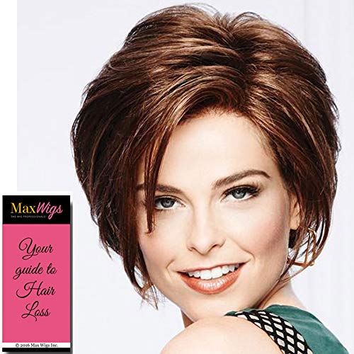 Sheer Elegance Wig Color GL 27-29 CHOCOLATE CARAMEL - Gabor Wigs 6.5" Chin-Length Bob Lace Front Synthetic Tapered Nape Layered Textures Toward Face Bundle MaxWigs Hairloss Booklet