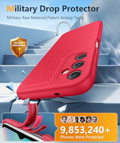Image of FNTCASE for Galaxy A14-5G Phone Case: Samsung A14 5G Military Grade Drop Protection, 14ft Drop Tested, Screen Protector Included, Anti-Slip Matte Textured, TPU+PC Dual Layer Shockproof Cover (Red)
