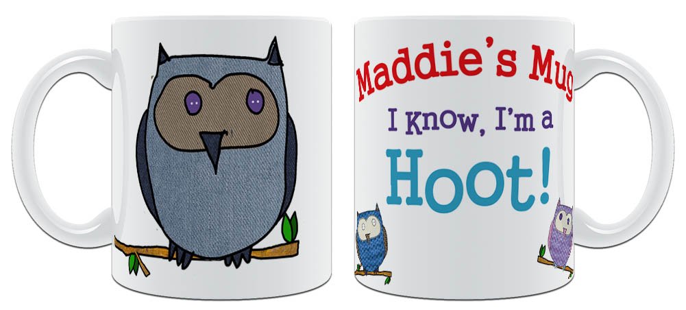 Maddie's Mug I Know, I'm A Hoot! Fabric Owl Design Chunky Ceramic Mug Gift