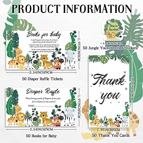 50 Sets Woodland Baby Shower Invitations, Diaper Raffle Tickets, Book Request Cards With Envelopes, Invited Stickers Jungle For Boy Girl #TOP2