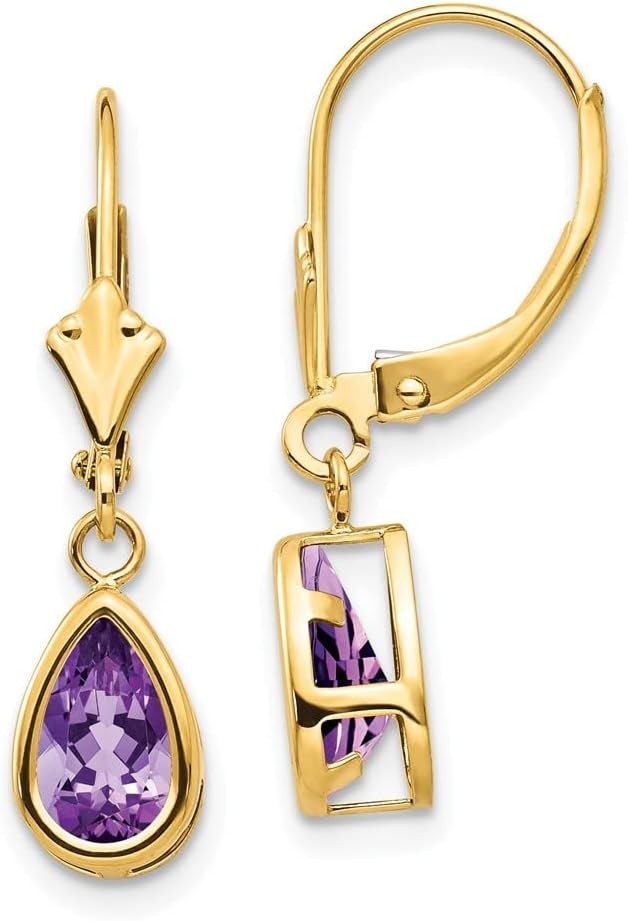 Diamond2Deal 14k Yellow Gold 8x5mm Amethyst Dangle Earrings (L- 1.02 in, W- 0.28 in)