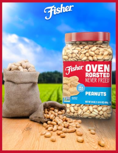 Image of Fisher Oven Roasted Never Fried Peanuts, Made With Sea Salt, 24 Ounces | No Added Oils Or Preservatives, No Artificial Ingredients, Gluten Free, Vegan Protein, Snacks For Adults, Bulk