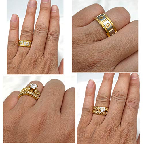 ringheart 2 Rings Couple Rings Bridal Sets Yellow Gold Plated Heart Cz Womens Wedding Ring Sets Titanium Steel Man Wedding Bands3