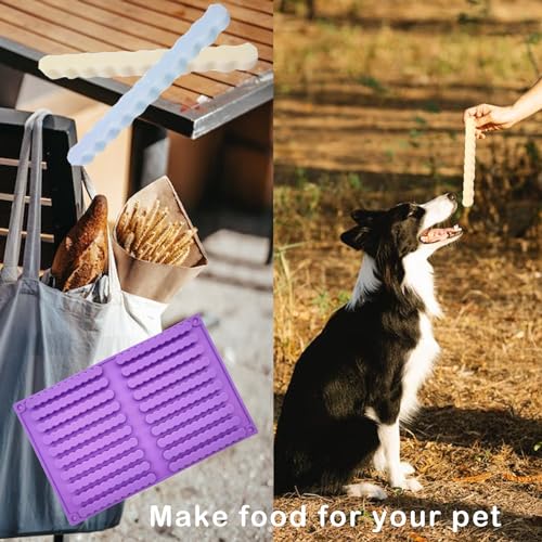 Fleymu Silikon Backmatte Riegel, Knabberstangen, Silikon-Keksform Backmatte, Kekse Sticks Hundeleckerli Formen, Kaustangen als Hundekeks, Backform Müsli Riegel, Snack für Mensch und Tier(Lila)