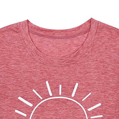 Mousya Sunshine T-Shirt Women Summer Beach Graphic Short Sleeve Shirt Spring Vacation Tee Tops (Pink, Medium, M) #TOP3