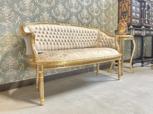 Sofa-Set im Retro Stil Französischer Barock und Rokoko Stil Beige, florales Damast Lounge Couch Set Handgefertigt Antiker Stil für Wohnzimmer Heimdekoration – Bild 6