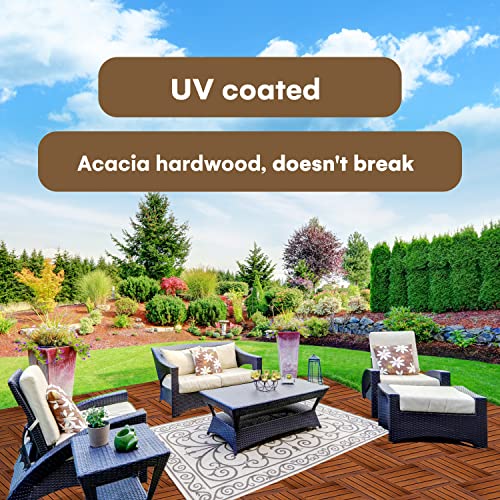 Flybold Acacia Wood Outdoor Flooring Interlocking Deck Tiles (Pack Of 10, 12" X 12") Patio Flooring Waterproof Uv Protected All Weather Tile For Composite Decking Dance Floor For Outdoor Party Balcony #TOP2