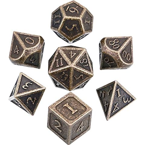 Hestya 7 Stücke Metall Würfel Set DND Spiel Polyeder Solide Metall D&D Würfel Set mit Aufbewahrungstasche und Zinklegierung mit Emaille für Rollenspiele (Neues Bronze Kupfer) Cover