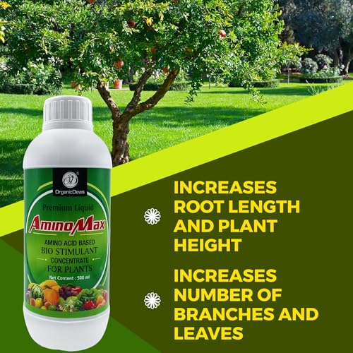 Image of OrganicDews Amino Fertilizer (Plant Protein Hydrolysates) Fertilizer Based Bio Stimulant Concentrate for Plants 500 ml with Measuring Cup 25 ml - Plant Growth and Yield Booster 500 ml