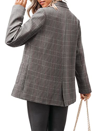 Women's Casual Blazer Long Sleeve Lapel Open Front Work Office Professional Plaid Blazer Jacket For Women Brown Plus Size 2Xl #TOP4