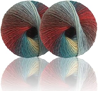 2 Skeins Rainbow Soft Yarn 100% Wool Gradient Multi Color Yarn for Crocheting Knit Total Length 180m×2(196yds×2,50g×2) (14#)