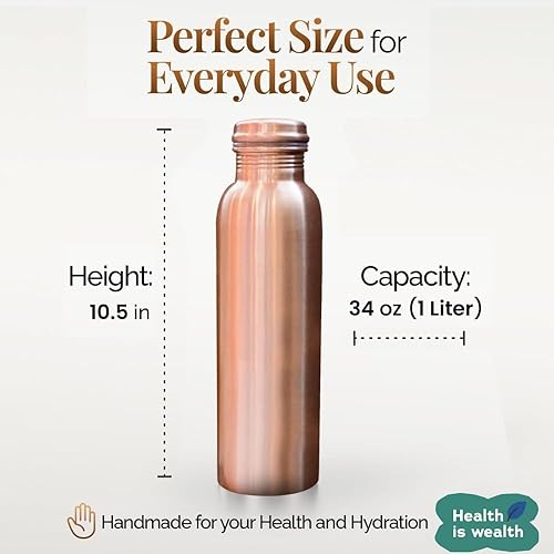 Miniatura 3 de Botella de agua de cobre  34 onzas extra grande  Recipiente ayurvédico de cobre puro para beber  con beneficios para la salud natural, a prueba de