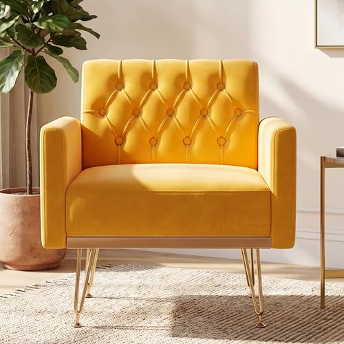 Sillón Tufted Moderno Amarillo miniatura 1