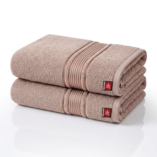 Image of 380 GSM 100% Cotton Highly Absorbent Light Weight Quick Dry Large Couple Bath Towel Set of 2 (Beige)