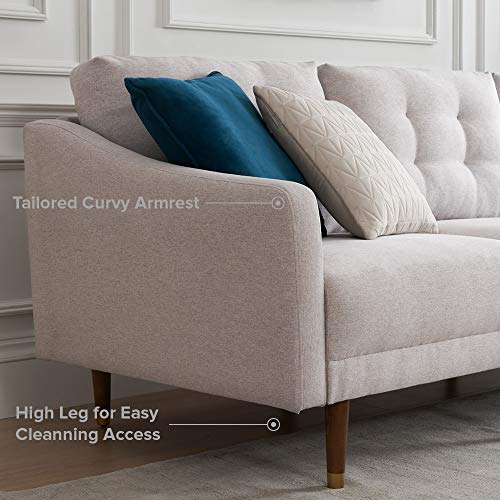 Mopio Savannah Mid-Century Modern Couch, Fabric Upholstered Sofa with Tufted Back and Tapered Gold Caps Legs, Light Gray