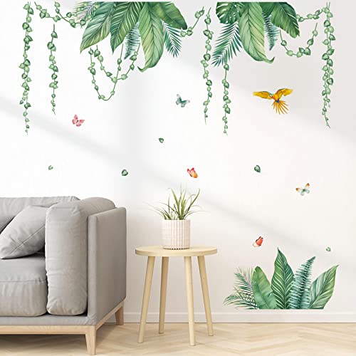 decalmile Tropical Leaves Wall Decals Hanging Vines Green Plants Wall Stickers Living Room Bedroom Office Wall Decor - Image 3