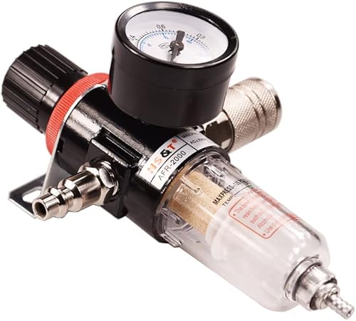 Miniatura 5 de AFR2000 - Kit de regulador de presión de filtro de aire NPT de 14 pulgadas (0 a 145 psi) Filtro de compresor de herramienta de aire con manómetro