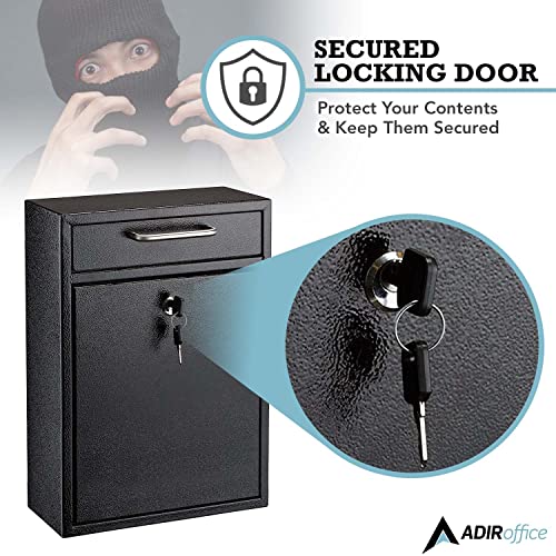 Adiroffice Ultimate Drop Box Wall-Mounted Mailbox - Hanging Secured Postbox - Durable Spacious Key - Perfect For After Hours Deposits Payments Key And Letter Drops (Black) #TOP3
